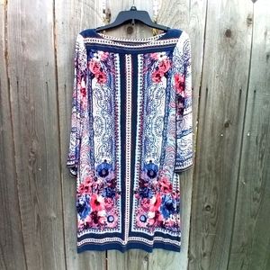 BEIGE BY ECI Dress Womens Size 10 Multicolored Shift Pullover 3/4 Sleeve